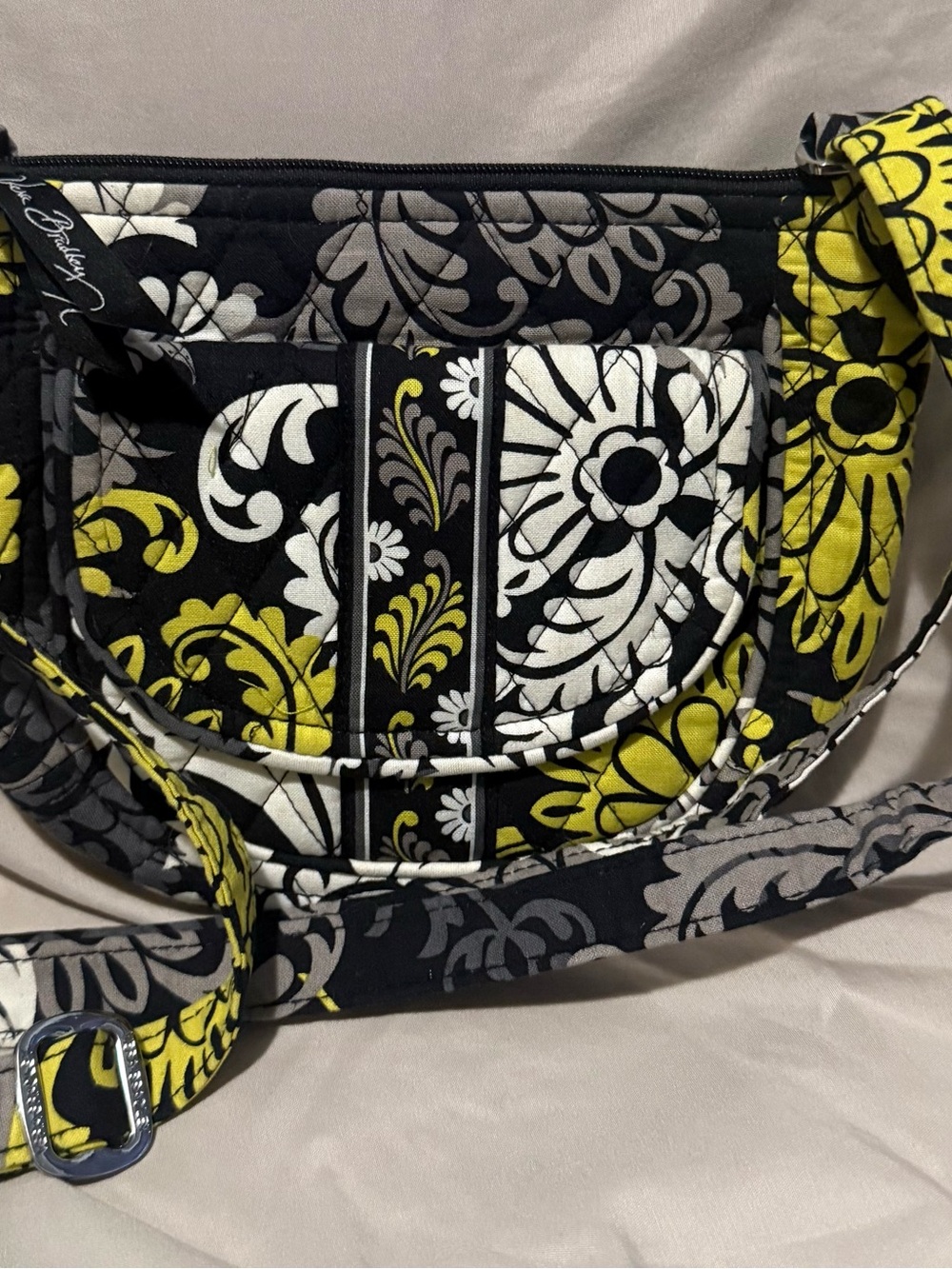 Vera Bradley Black Yellow White Quilted Floral Crossbody
